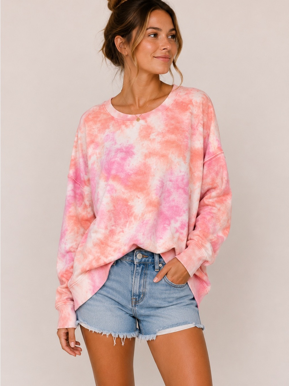 Tie-Dye Crewneck Sweatshirt - Pink/Peach